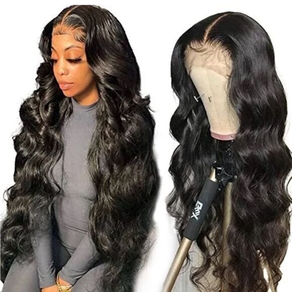 Other - Luxurious Black Wavy Hair Wig 28” Lace Front Wig Human With Baby Hair Natural CL